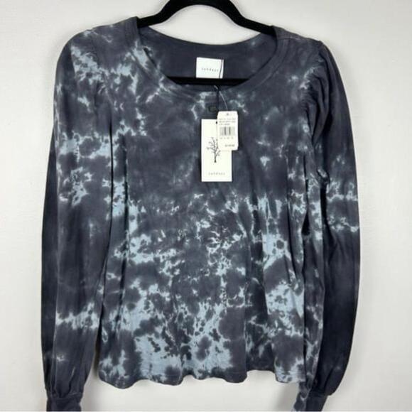 Sundays Casual Cotton Relaxed Tie Dye Round Neck Long Sleeve Top XS Blue NWT - Picture 3 of 14